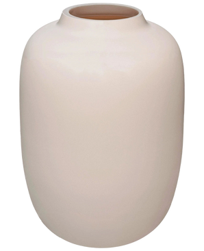 Il vaso Artic Beige (Ø21 x H29 cm) è un vaso in ceramica liscia di colore bianco sporco con una forma rotonda e una piccola apertura svasata, raffigurato su uno sfondo bianco.
