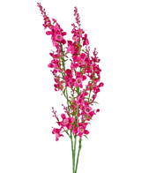 De Kunstbloem Kattenkruid 75 cm roze heeft een stengel van levendige roze kunstbloesems met groene bladeren, geïsoleerd op een witte achtergrond.