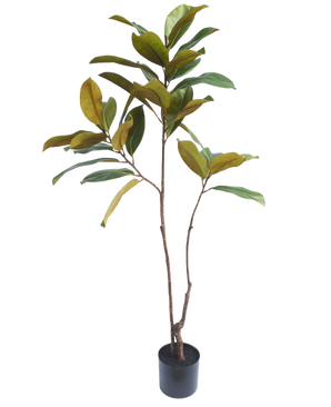 L'albero di Yulania artificiale da 120 cm ha sottili steli marroni e ampie foglie verde-giallo, che sembrano realistiche e valorizzano qualsiasi stanza su un semplice sfondo bianco.