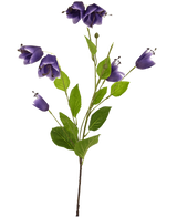 De Kunstbloem Fritillary 81 cm paars heeft een enkele steel met meerdere groene bladeren en paarse klokvormige bloemen, afgebeeld tegen een witte achtergrond.
