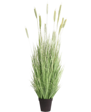 La pianta di erba artificiale verde ignifuga da 180 cm ha fili verdi lunghi e sottili e spighe simili a grano in un vaso nero: ideale per una decorazione d'interni elegante e una maggiore sicurezza.