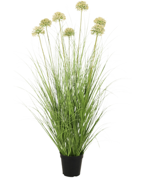 L'Erba Artificiale Cipolla 90 cm ignifuga ha foglie verdi lunghe e sottili e steli alti con grappoli rotondi di colore verde chiaro. Questa pianta artificiale ignifuga aggiunge una vegetazione duratura a qualsiasi stanza.