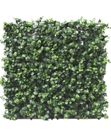 La siepe artificiale di eucalipto 50x50 cm UV è un pannello quadrato con foglie di eucalipto artificiale fitte, piccole e rotonde, fitte per un aspetto vibrante e naturale, perfetto per creare lussureggianti giardini verticali o pareti decorative all'interno o all'esterno.