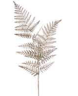 Een enkele Kunsttak Asparagus 125 cm zilver, met lichtbruine gedroogde varenachtige stengels met fijne, vederlichte blaadjes, tegen een effen witte achtergrond.