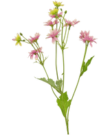Il fiore artificiale Madelief rosa da 55 cm è un fiore artificiale con un unico stelo verde con diversi rami, ciascuno decorato con delicati fiori rosa e bianchi simili a margherite e foglie verdi seghettate, raffigurati su uno sfondo bianco.