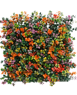 La Siepe Artificiale Pachysandra multicolore 50x50 cm UV è un pannello quadrato con fitte foglie verdi artificiali e piccoli fiori arancioni, rosa, gialli e viola per un effetto giardino verticale colorato e vivace.