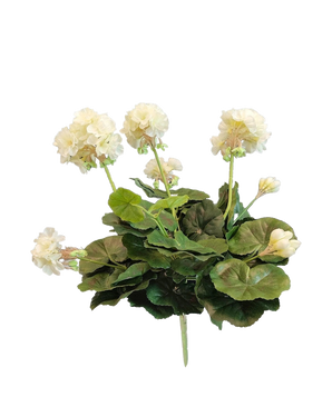 Il geranio artificiale bianco da 40 cm ha fiori bianchi realistici e foglie verdi lussureggianti - perfetto per aggiungere un'eleganza senza tempo alla tua collezione di piante artificiali o fiori artificiali.