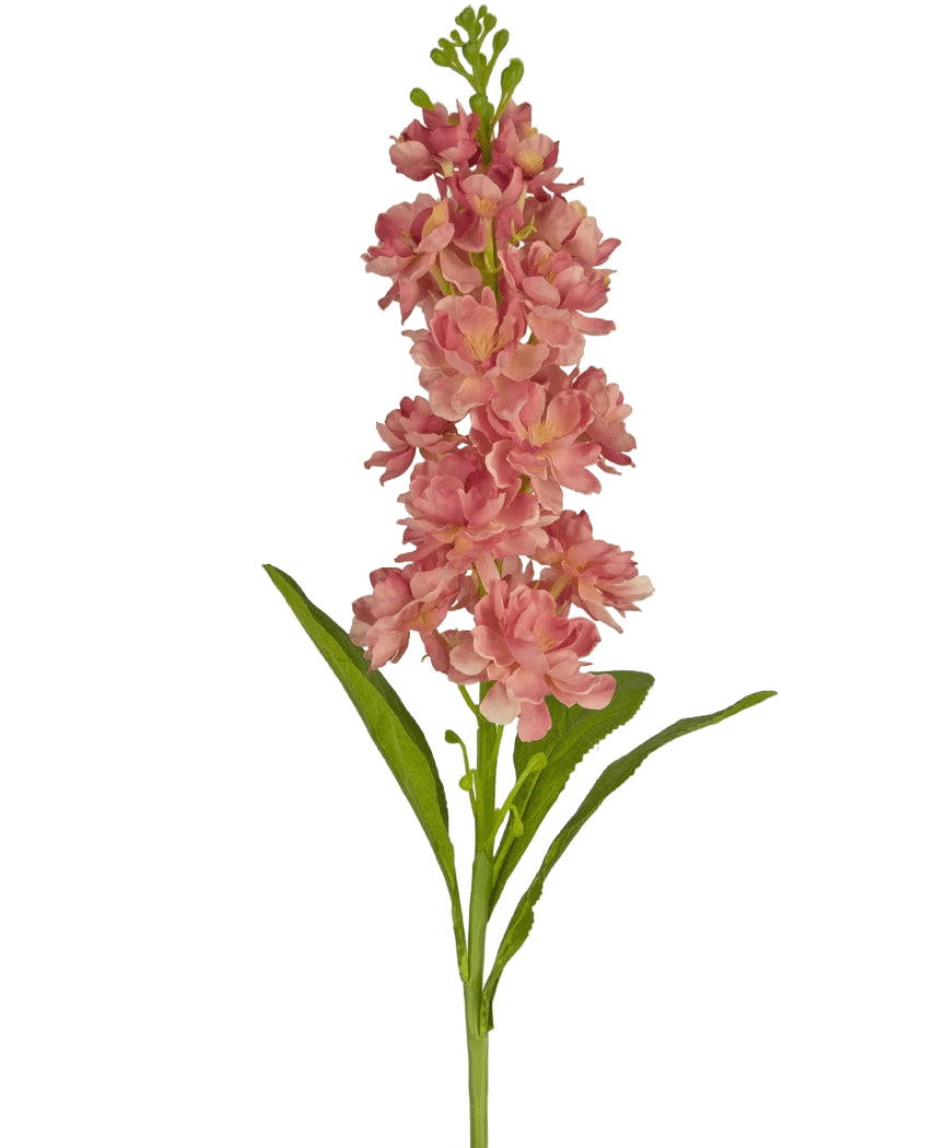 Il fiore artificiale Violier rosa da 78 cm è un fiore artificiale rosa con fiori multipli e foglie verdi, presentato su uno sfondo bianco.