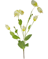 Een Kunstbloem Parelmoervlinder 94 cm groot met een enkele groene steel, meerdere witte klokvormige bloemen en meerdere groene bladeren op een effen witte achtergrond.